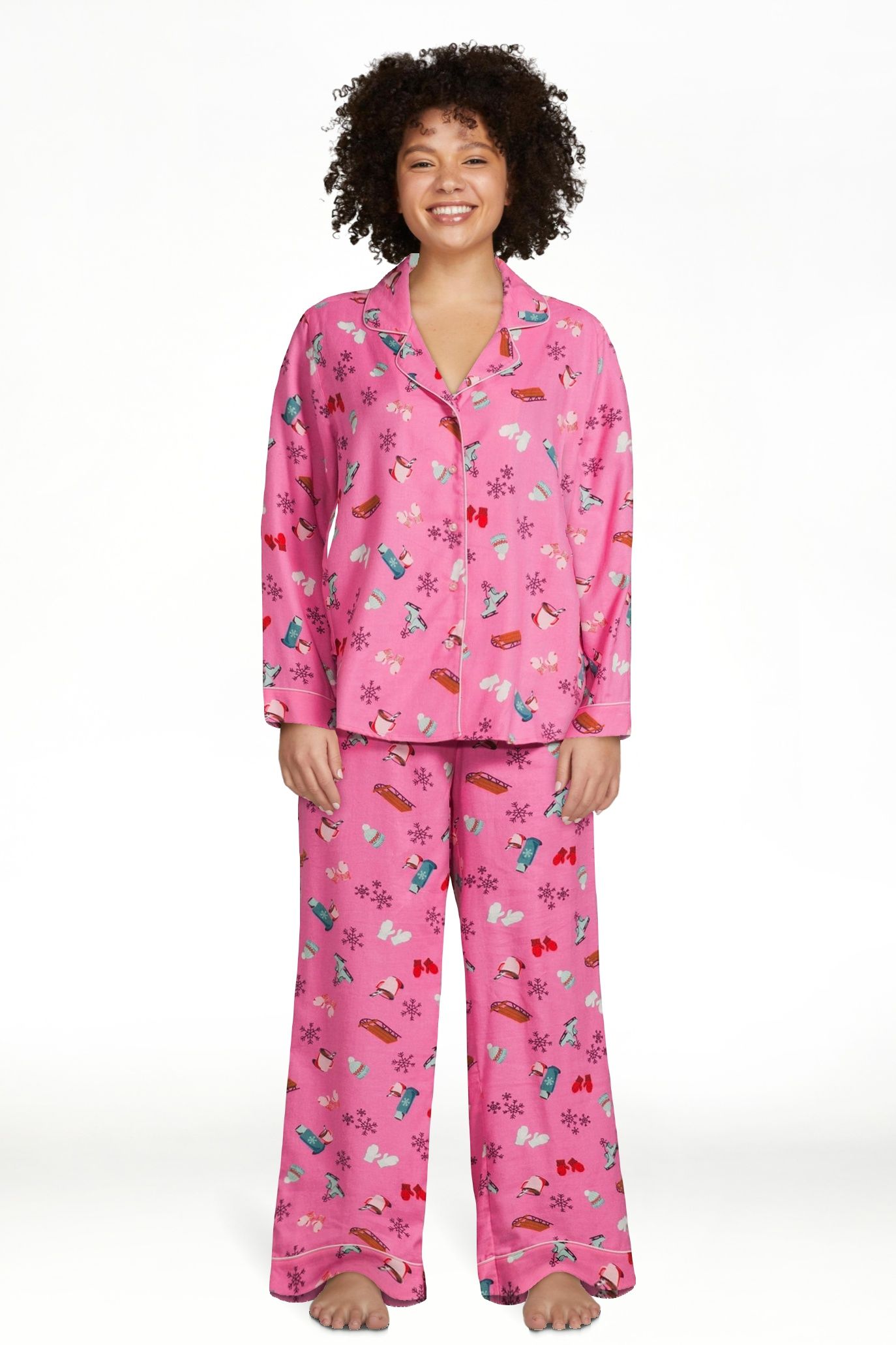 Joyspun Women's Long Sleeve Flannel Sleep Top and Pants Pajama Set, 2-Piece, Sizes XS to 3X | Walmart (US)