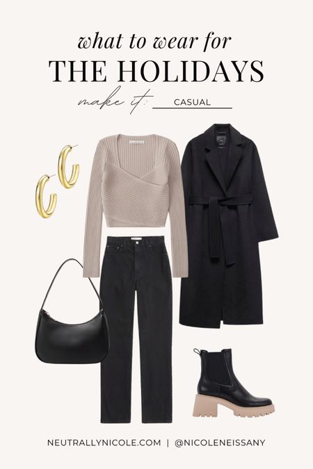 Holiday outfit idea

// holiday outfits, holiday party outfit, holiday parties, festive outfit, Thanksgiving outfit, Christmas outfit, Christmas party outfit, winter outfit, winter outfit idea, date night outfit, casual outfit, dressy casual outfit, elevated casual, jeans outfit, black jeans, black denim, sweater outfit, cropped sweater, brunch outfit, boots outfit, ankle boots, chelsea boots, lug sole boots, fall outfit, fall coat, winter coat, wrap coat, wool coat, Mango coat, outerwear, neutral outfit, Dolce Vita, Mango, Abercrombie, Abercrombie jeans, Abercrombie denim, Amazon, Amazon fashion (12.3)

#liketkit #LTKstyletip #LTKparties #LTKSeasonal #LTKfindsunder100 #LTKfindsunder50 #LTKHoliday #LTKitbag #LTKshoecrush #LTKsalealert