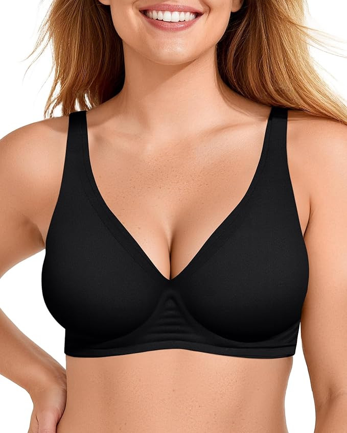 OEAK Womens Deep V Bras Wireless Comfortable Bra Supportive No Underwire Bras Tshirt Push Up Bral... | Amazon (US)