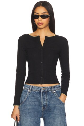 Sybil Pointelle Cardi in Black | Revolve Clothing (Global)
