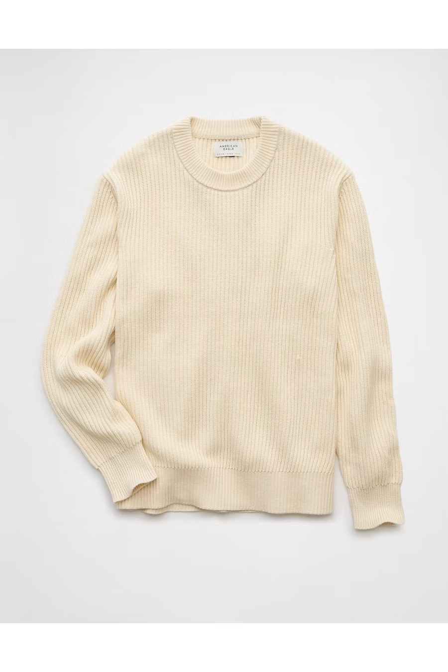 AE Shaker Stitch Crew Neck Sweater Men's Cream M | American Eagle Outfitters (US & CA)