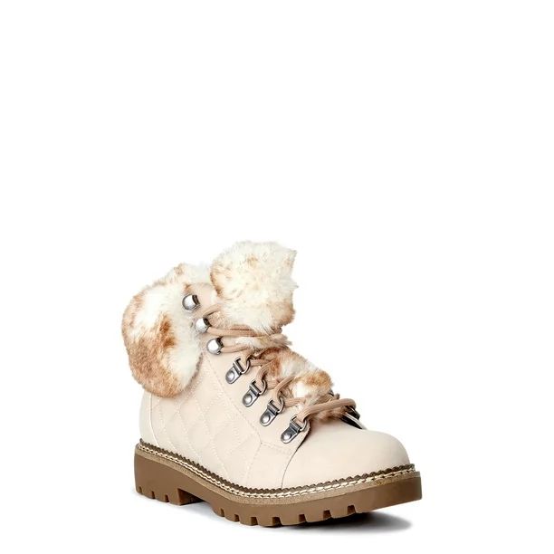Scoop Women's Quilted Hiker Boots with Faux Fur Trim - Walmart.com | Walmart (US)