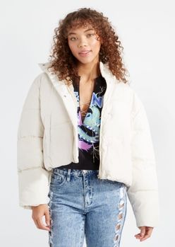 Cream Funnel Neck Cropped Puffer Jacket | rue21
