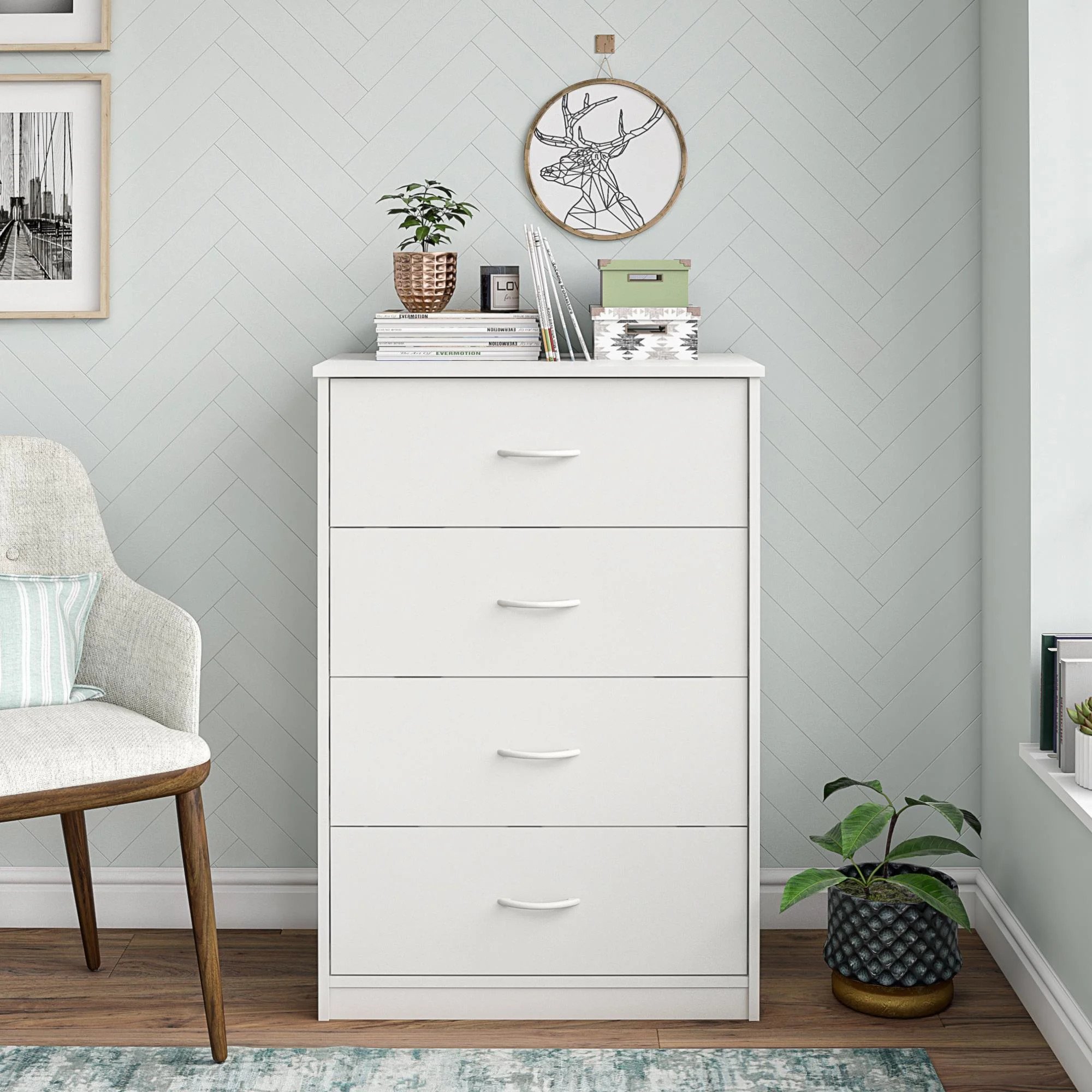 Mainstays Classic 4 Drawer Dresser, White Finish | Walmart (US)