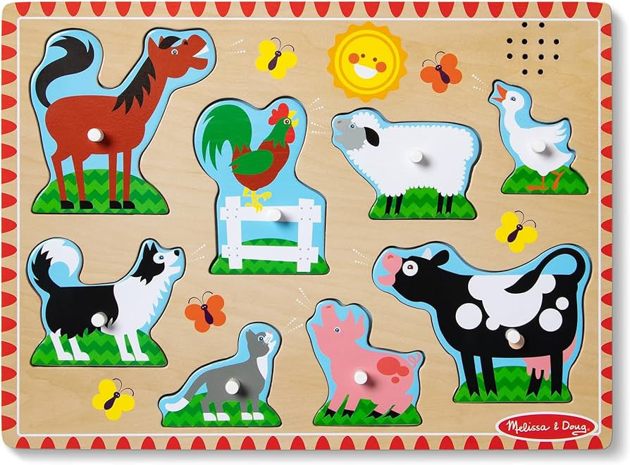 Melissa & Doug Farm Animals Sound Puzzle - Wooden Peg Puzzle with Sound Effects (8 pcs) | Amazon (US)
