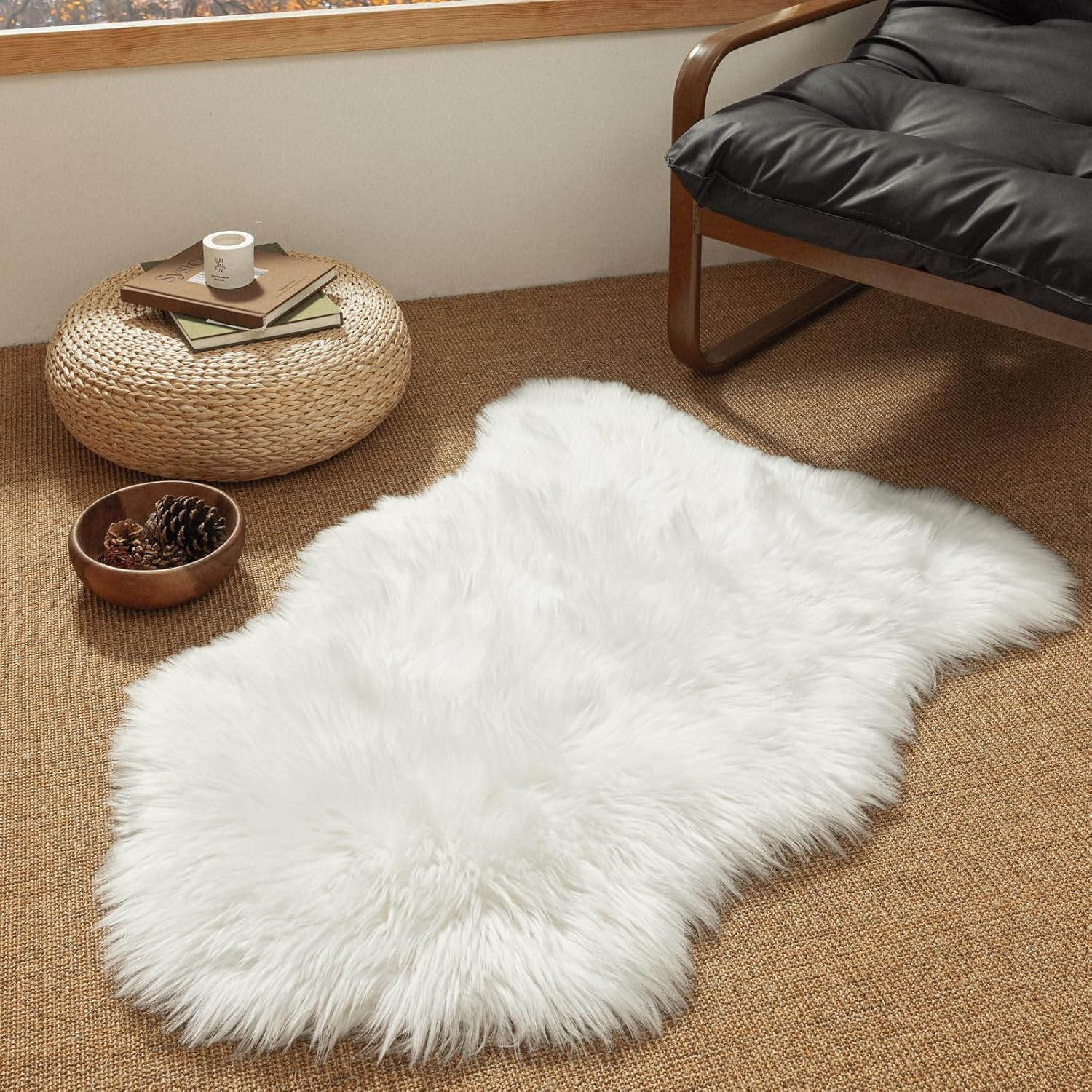 Ashler Faux Fur Rug, White, 2x3 Ft, Machine Washable | Amazon (US)