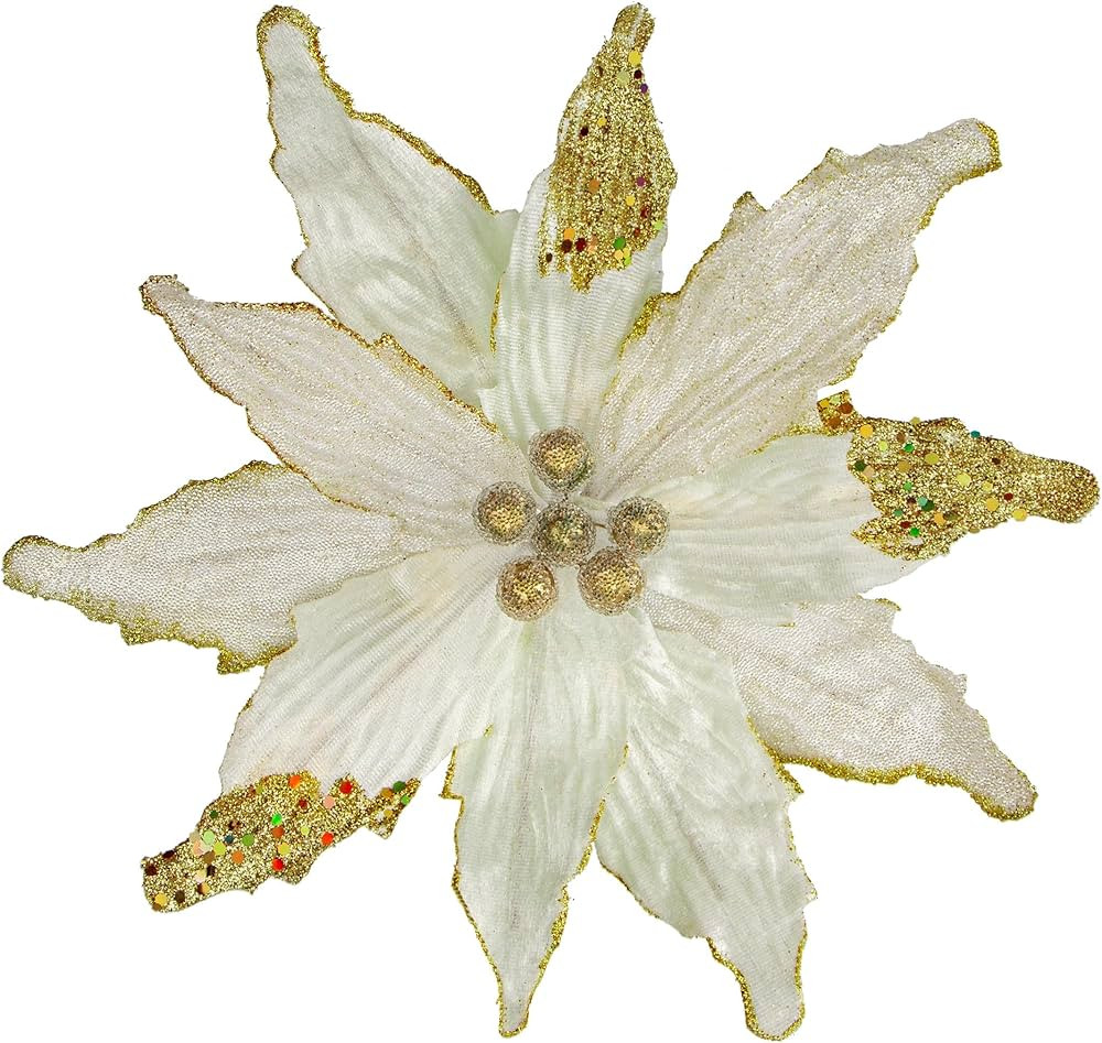 Briful 12'' Large Heads Christmas Glitter Poinsettia Flowers Christmas Tree Ornaments Set of 4 Ar... | Amazon (US)