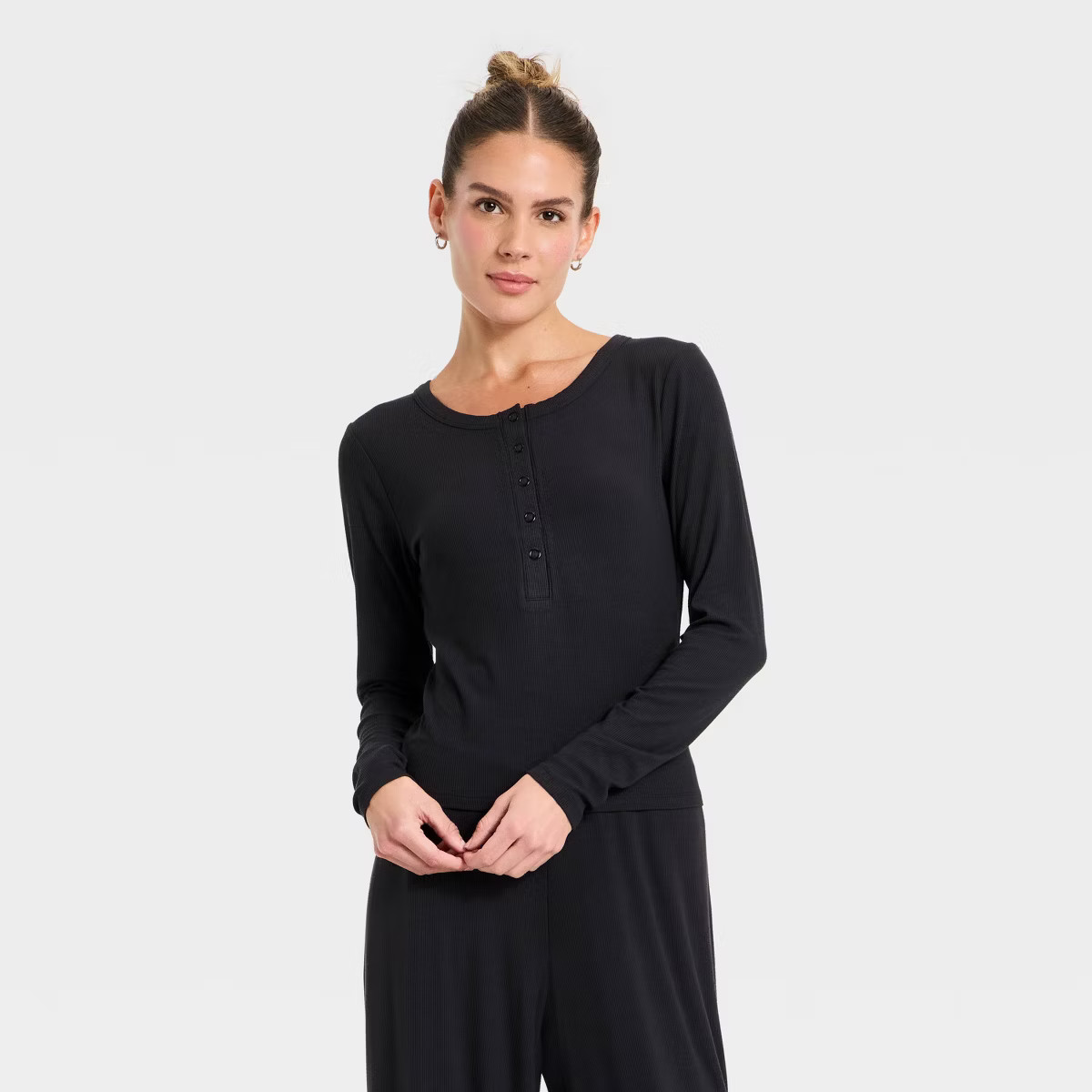 Women's Modal Ribbed Henley Long Sleeve Top - All In Motion™ | Target