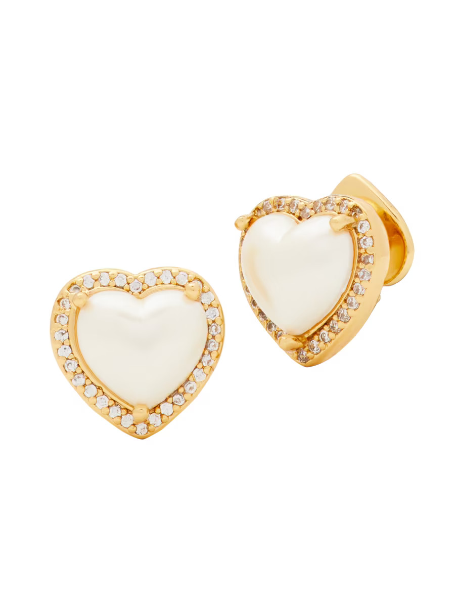 kate spade new york My Love Goldtone Cubic Zirconia Pavé Heart Stud Earrings | Saks Fifth Avenue