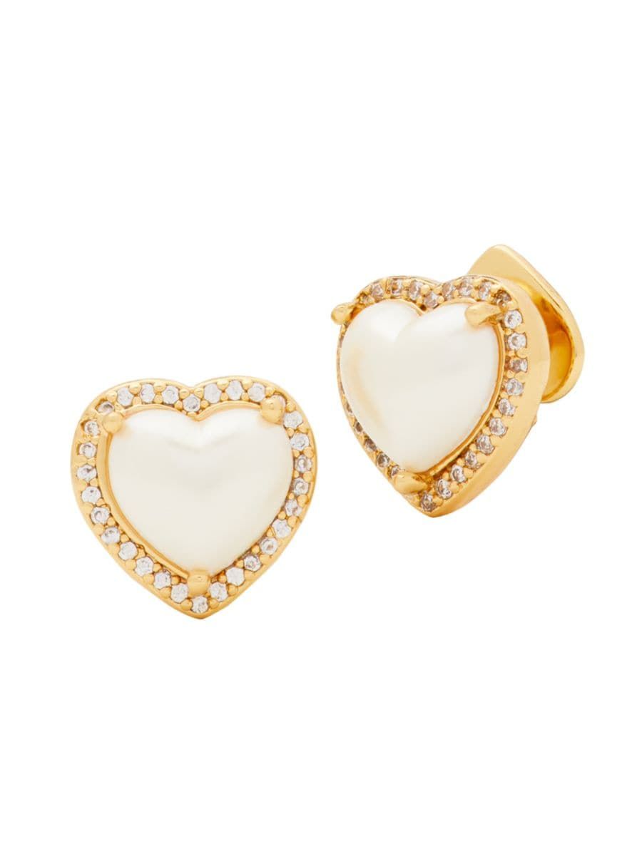 kate spade new york My Love Goldtone Cubic Zirconia Pavé Heart Stud Earrings | Saks Fifth Avenue