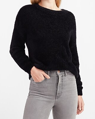 Metallic Fuzzy Crew Neck Sweater | Express
