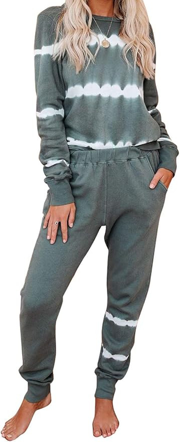 Dokotoo Womens Tie Dye Print Pajamas Set Long Sleeve Tops and Pants Pocketed Pjs Joggers Sleepwea... | Amazon (US)