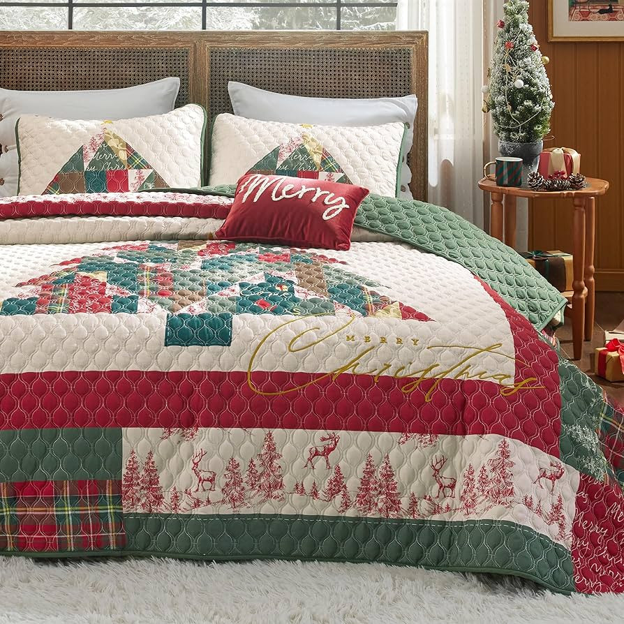 Bedsure Christmas Quilt Set King - 4 Pieces Quilts for King Size Bed, Multicolor Patchwork Christ... | Amazon (US)