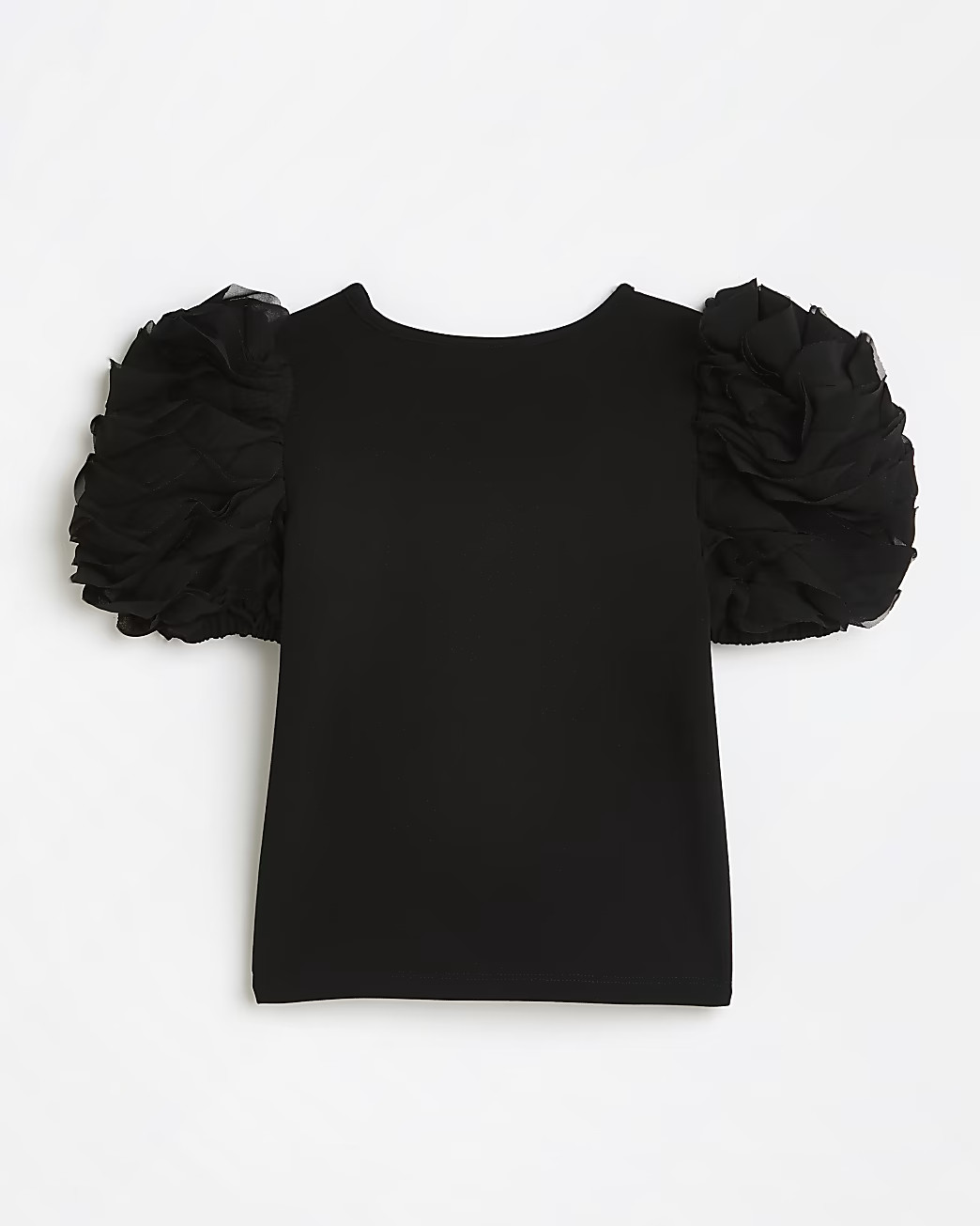 Girls black ruffle sleeve crop top | River Island (UK & IE)