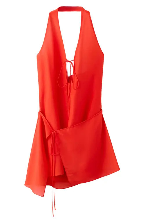 MANGO Silk Overlay Halter Minidress in Red at Nordstrom, Size 6 | Nordstrom