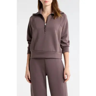 SPANX® AirEssentials Half Zip Sweatshirt in Very Black at Nordstrom, Size Medium | Nordstrom