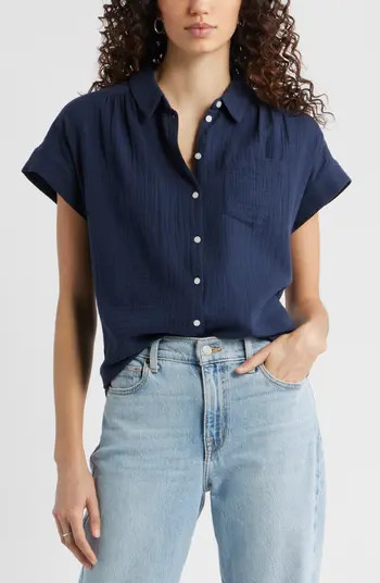 Caslon® Cotton Gauze Button-Up Shirt | Nordstrom | Nordstrom