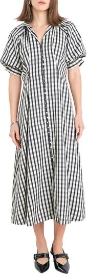 English Factory Gingham Puff Sleeve Midi Shirtdress | Nordstrom | Nordstrom