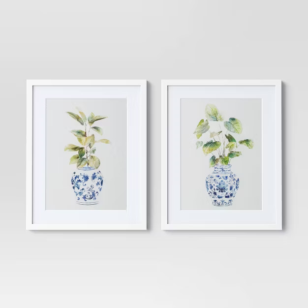 16" x 20" 2pk Vases Framed Under Glass Blue - Threshold™ | Target