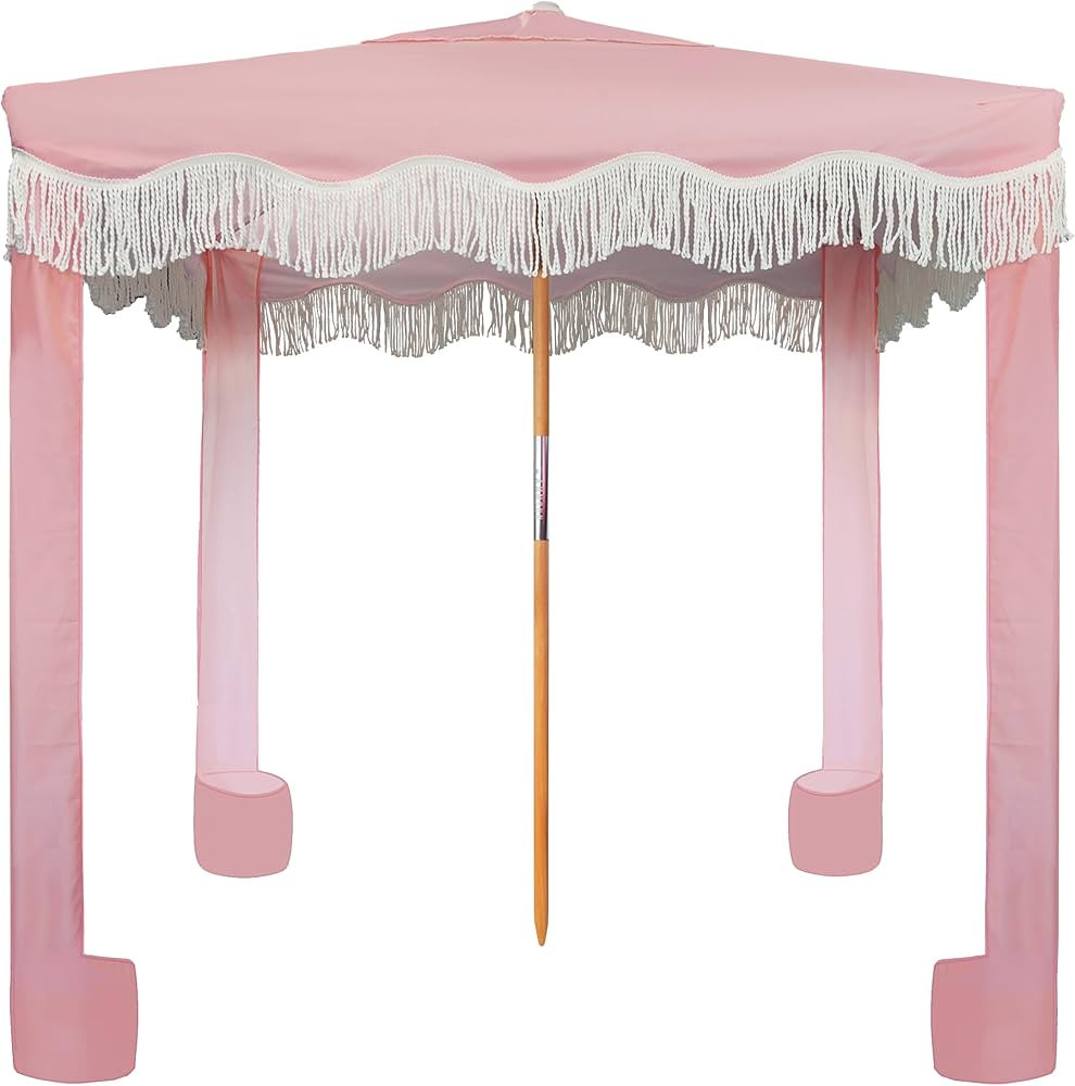 AMMSUN Beach Cabana with Fringe, 6'×6' Boho Beach Canopy with Tassels, Easy Set up & Premium Woo... | Amazon (US)
