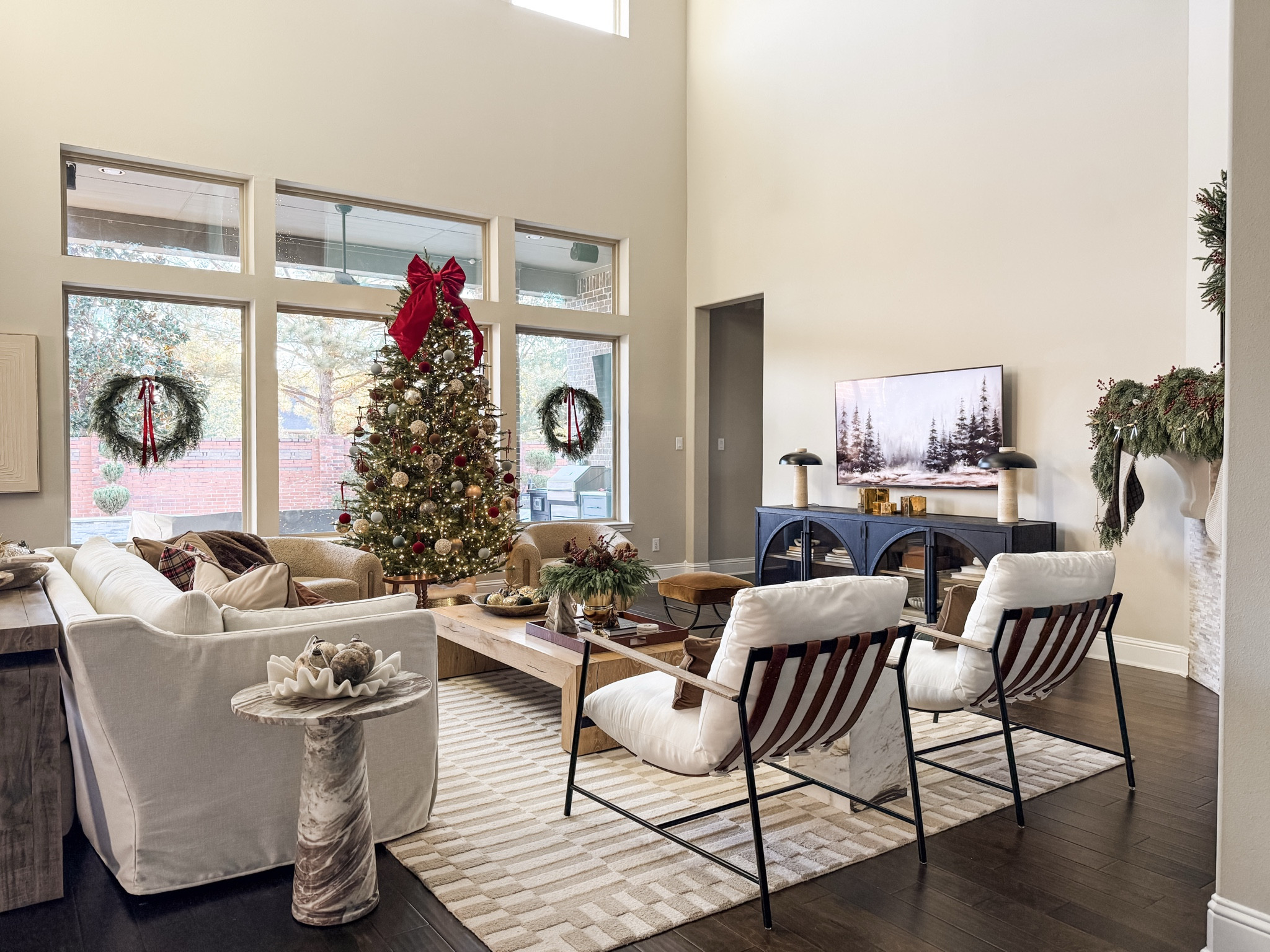 Cozy Christmas in our living room! ❤️ neutral home holiday decor / cozy Christmas / classic Christmas / Christmas tree / living room style / family room / modern style / neutral home / BeigeWhiteGray 

#LTKHome #LTKHoliday #LTKSeasonal