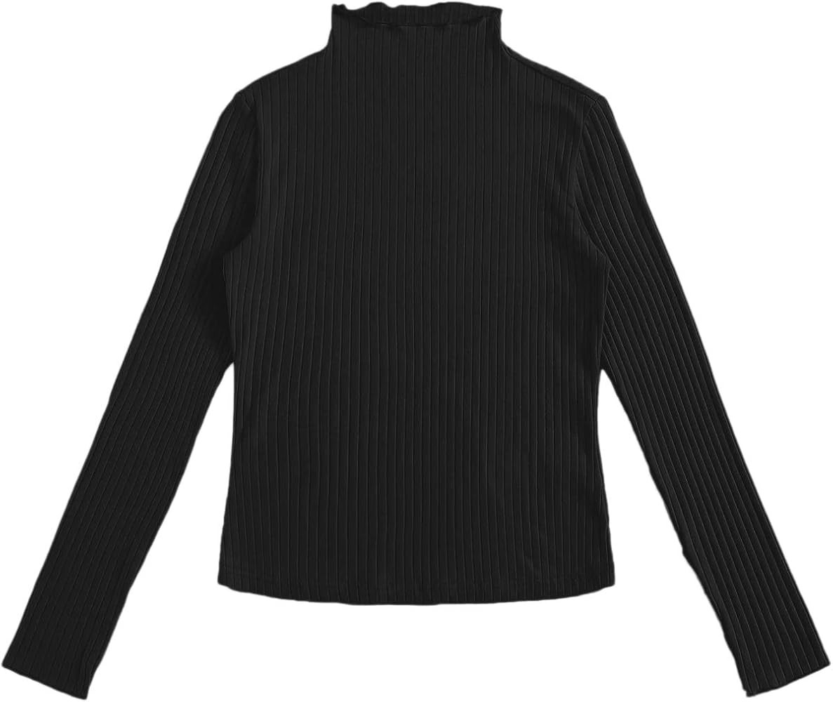 SweatyRocks Women's Casual High Neck Long Sleeve Ribbed Tee Slim Fit Stretch Striped Knit T Shirt... | Amazon (US)
