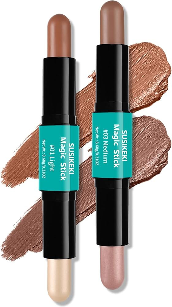 Contour Stick, 2Pcs Dual-Ended Highlighter Makeup Pen & Contouring Stick for Face Shaping, Long L... | Amazon (US)