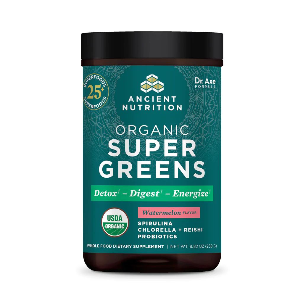 Organic SuperGreens Powder Watermelon Flavor (25 Servings) | Ancient Nutrition