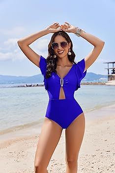 AI'MAGE Womens One Piece Swimsuit Tummy Control Cutout Ruffle Bathing Suits 2024 Swimming Suit | Amazon (US)