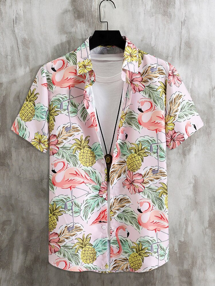 ROMWE Guys Animal & Pineapple Print Shirt Without Tee | SHEIN
