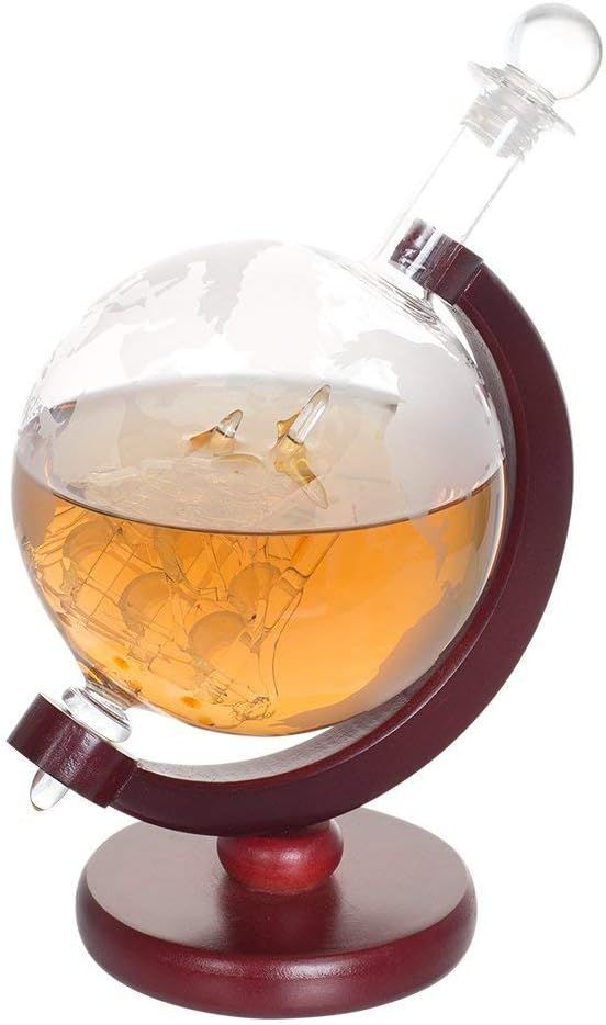 NEX Whiskey Decanter, Spirits Liquor Decoration, Etched World Globe Shape Design, Fiberboard Stan... | Amazon (US)