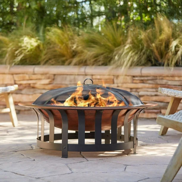 John Timberland Copper and Black Outdoor Fire Pit Round 40" Steel Wood Burning with Spark Screen ... | Walmart (US)