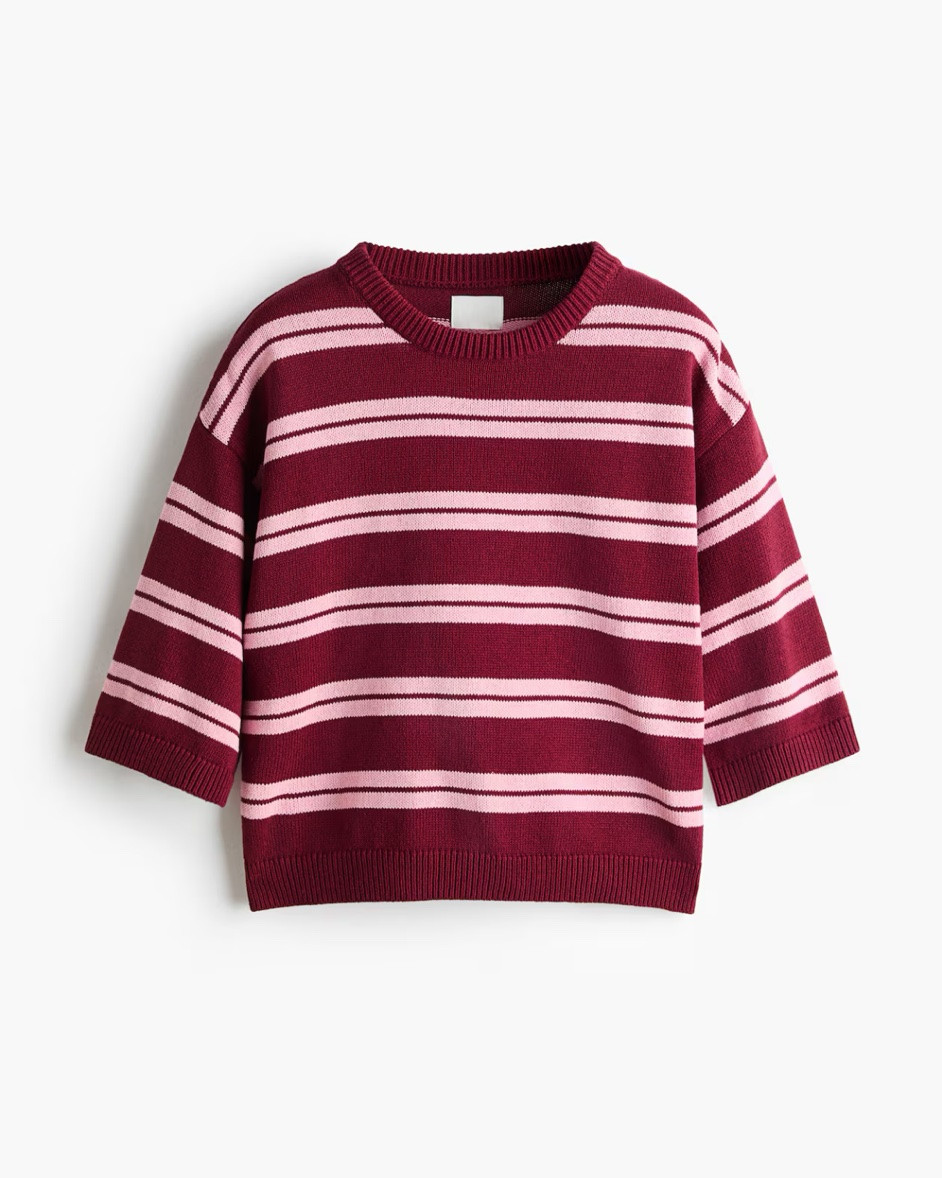 Red and pink striped shirt short sleeve sweater

#LTKSeasonal
