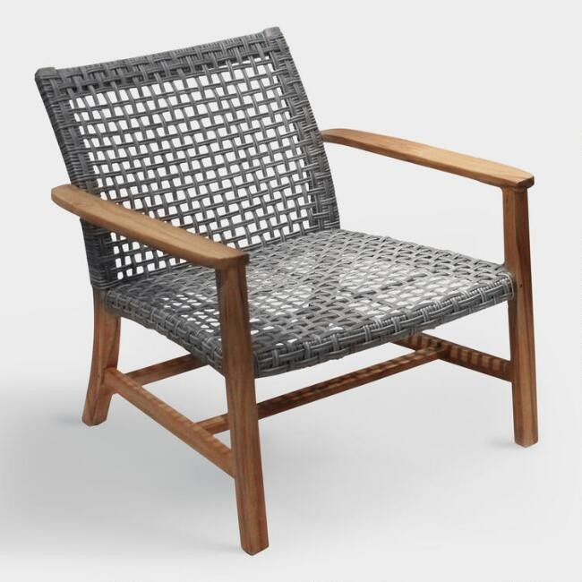 Teak Wood & All Weather Wicker Hakui Accent Chairs Set of 2 | World Market