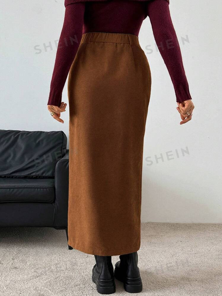 TrendsSHEIN Essnce Women Corduroy High Slit Casual Maxi Skirt | SHEIN