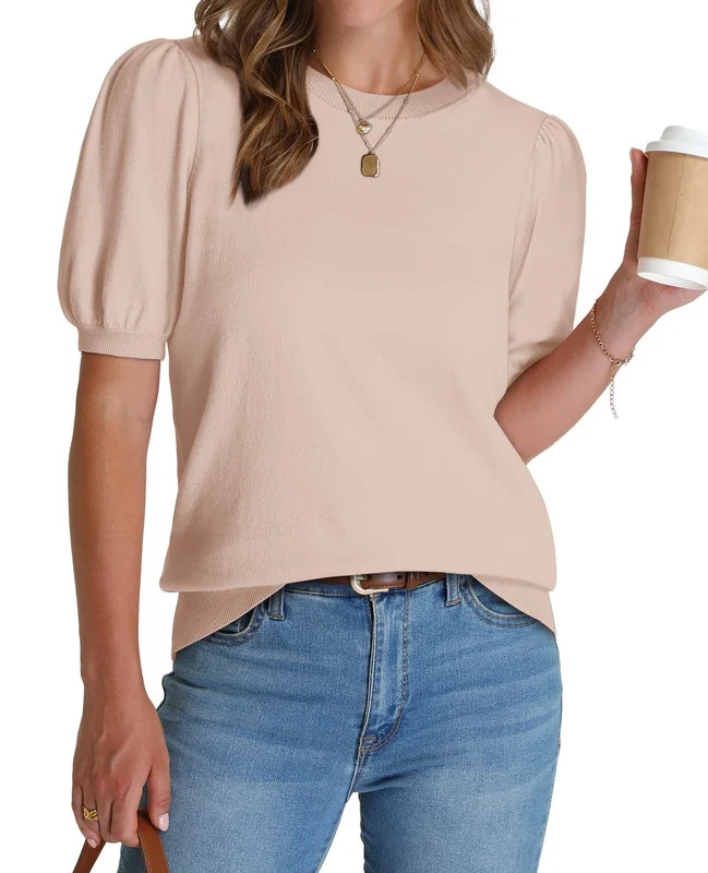 Ronuti Women's Puff Short Sleeve Sweater Tops 2026 Summer Fall Trendy Knit Crew Neck Casual T Shi... | Walmart (US)