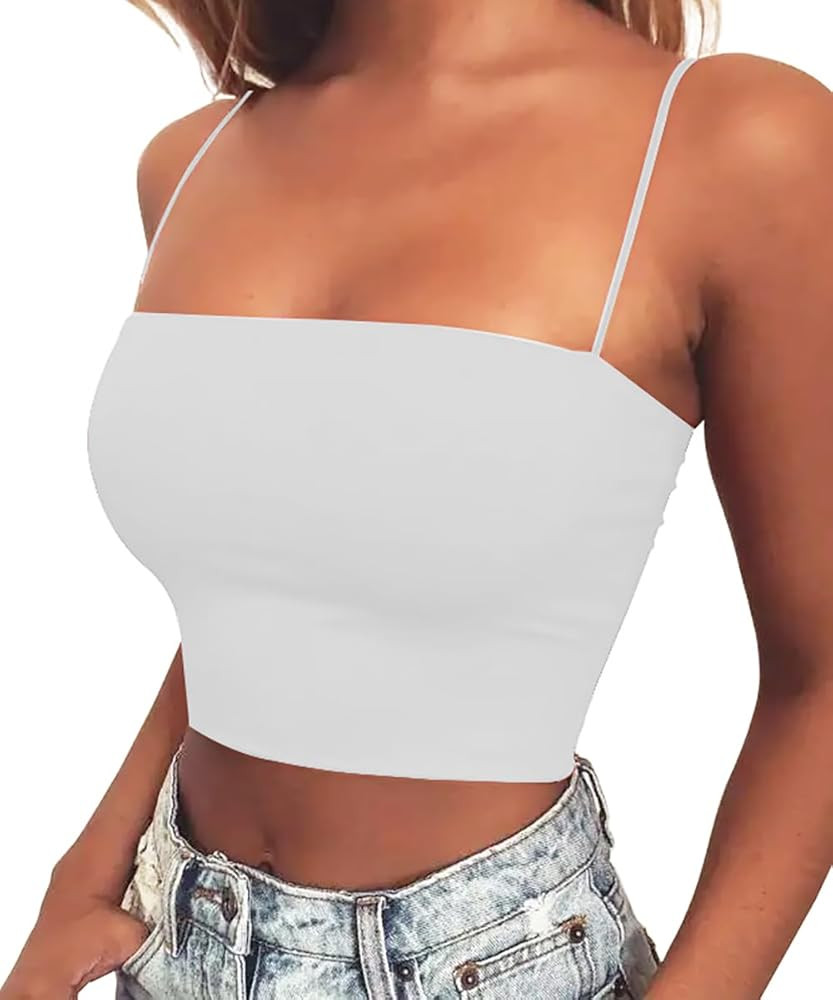 Women's Basic Spaghetti Strap Crop Top Camisole Y2k Sleeveless Tube Sexy Cami Shirts Tank Tops | Amazon (US)