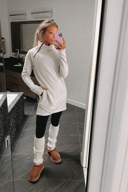 Weekend activewear winter dress that you can dress up or down.

• Sweatshirt dress: Athleta (XS) (got last year - specific color no longer available. But it comes in a cute black!)
• Black leggings: Aerie (XS)
• Cream leg warmers: Lululemon (comes in other colors)
• Shoes: UGG Platform Tazz



#LTKfitness #LTKstyletip #LTKSeasonal