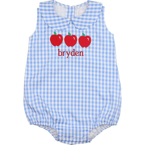 Blue Check Applique Apple Bubble | Cecil and Lou