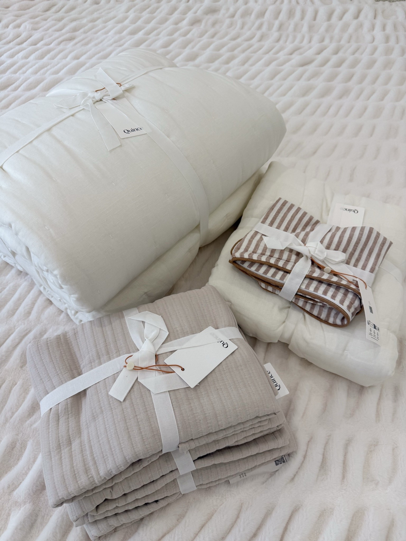 Bedding update in progress! 🤎 so excited to share the reveal soon. I’m really impressed with this bedding I bought from Quince. I even got their pillow inserts! 

Neutral bedroom, fall home, neutral aesthetic, striped lumbar pillow, quilt set, euro shams, sand, brown decor, cozy, new arrivals, trending, comforter, fancythingsblog

#LTKHome #LTKSeasonal #LTKdayinmylife