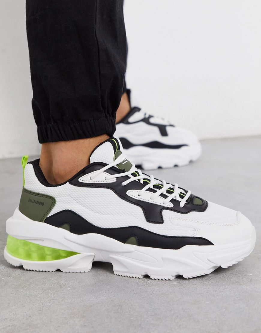 Bershka chunky sneakers in white with black and green detailing | ASOS (Global)