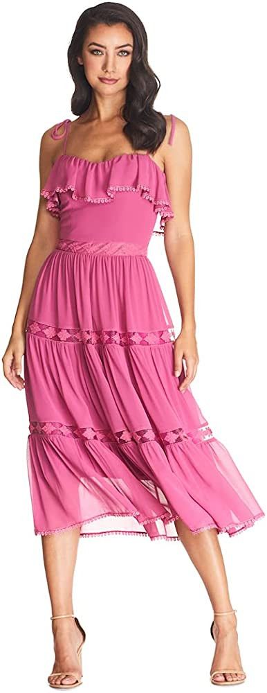 Dress the Population Women's Dream Sleeveless Ruffle Bodice Lace Dress, Pink Wedding Dress, Wedding  | Amazon (US)