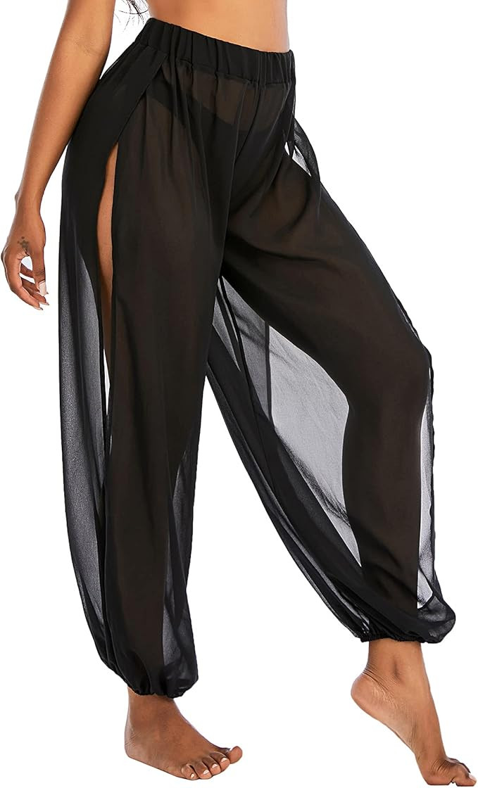 American Trends Sheer Beach Mesh Swimsuit Cover Up Harem Pants for Women High Slit See Through | Amazon (US)