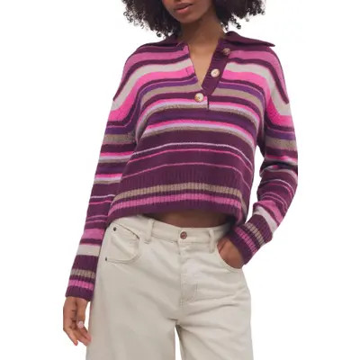 Free People Trading Up Stripe Polo Sweater in Peach Combo at Nordstrom, Size X-Large | Nordstrom