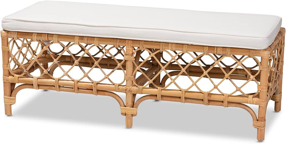 Baxton Studio Orchard Benches & Banquettes, White/Natural Brown, 48 x 18.13 x 18.25 | Amazon (US)