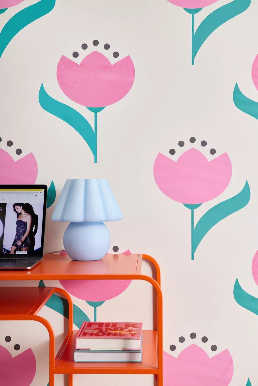 ShowMeMars Vintage Pink Fabric Tulips Removable Wallpaper | Urban Outfitters (US and RoW)