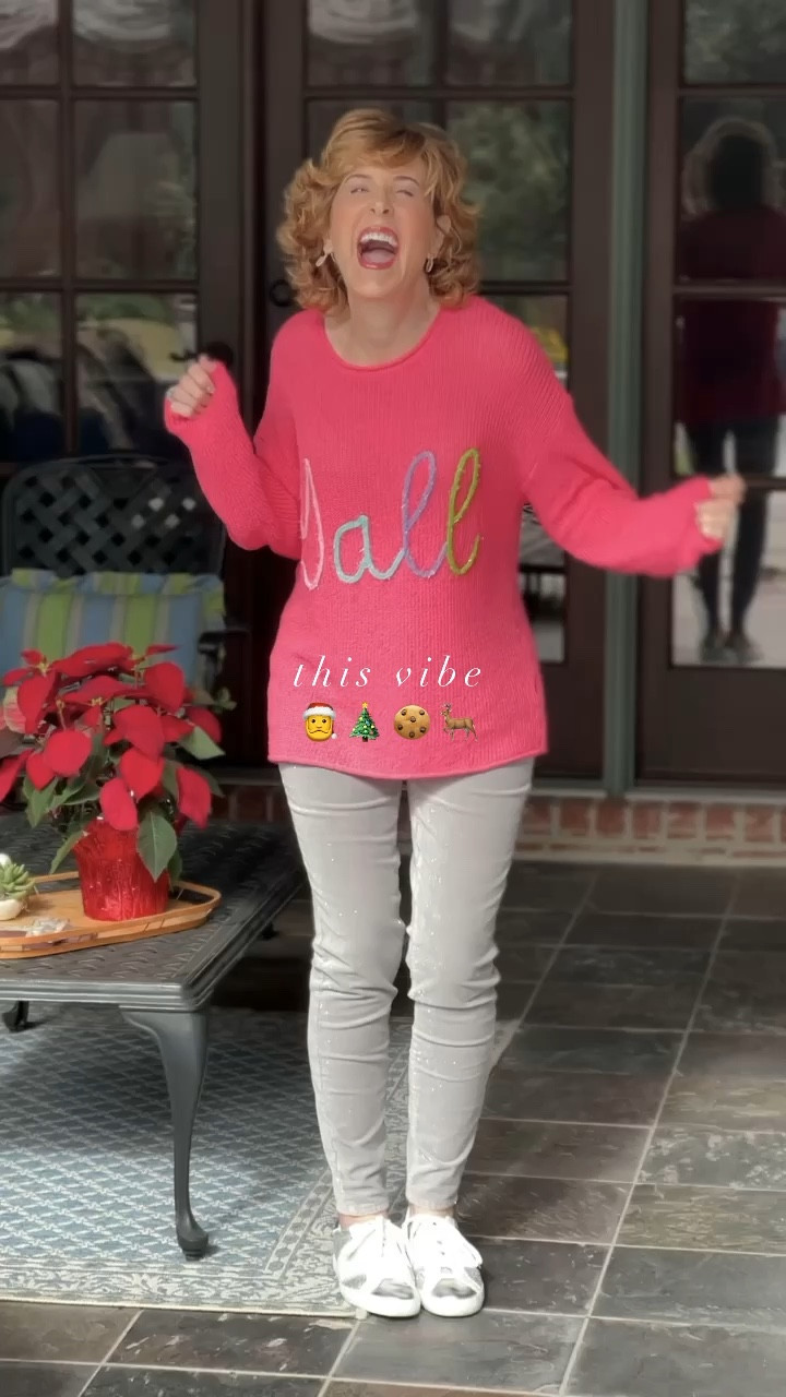 This sweater is the perfect mix of cozy comfort and Southern charm! I love that the word "Y'all" is knitted into the fabric using sparkling tinsel yarn, adding a touch of festive fun. It's 20% off right now and would make a great gift for your favorite Southern gal! I paired it with sparkle silver corduroy jeggings and the $30 silver sequin sneakers I can't seem to stop wearing! 

#LTKshoecrush #LTKHoliday #LTKsalealert
