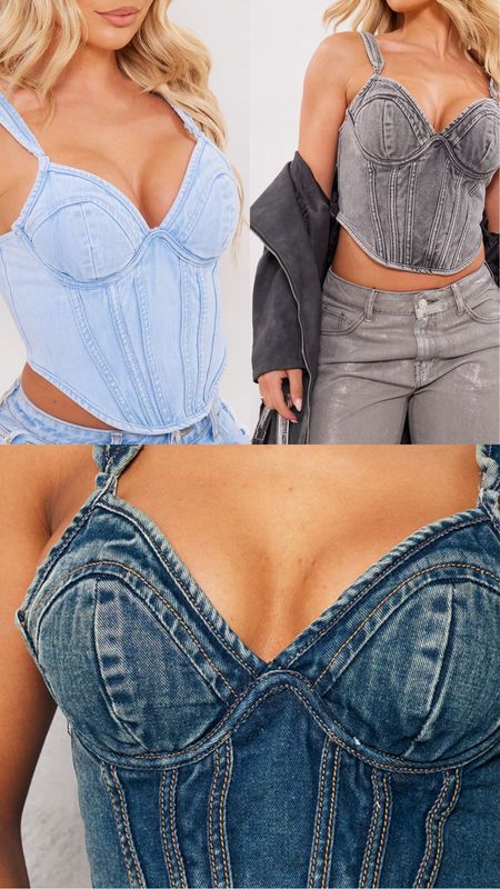 Vintage Denim Corset. Dip hem design, bust cup detailing and a flattering fit. Under £30. Party, event, brunch. Wardrobe staple. Timeless. Gift guide idea for her. Chic look, feminine fashion, trendy look. Pretty little thing outfit idea. 

#LTKfindsunder50 #LTKparties #LTKFestival