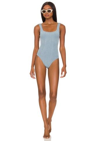 Hunza G Square Neck Nile One Piece in Metallic Air Force Blue from Revolve.com | Revolve Clothing (Global)