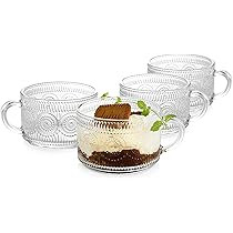 LUXU Vintage Glass Coffee Tea Cups(4 Pack)-Stackable,14 oz Glass Tea Coffee Mugs,Clear Embossed Brea | Amazon (US)